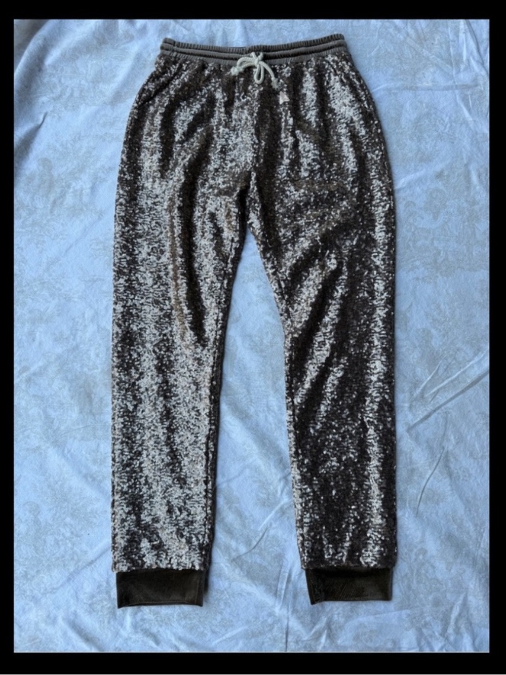 NWT Sequin Pants -Somedays Lovin- joggers party gold bronze pockets velvet XS